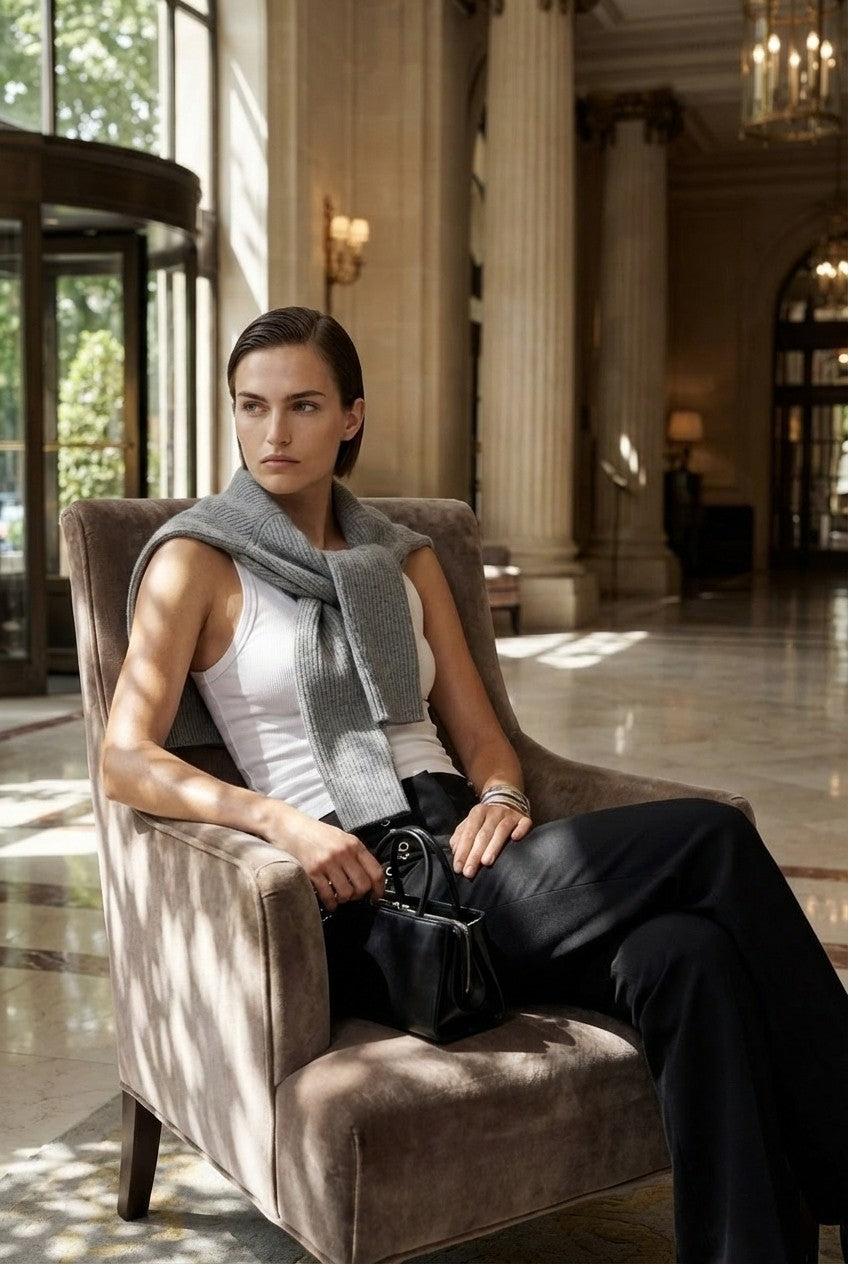 Women's Studded Black Tailored Trousers, Slim Straight Fit, Edgy Chic