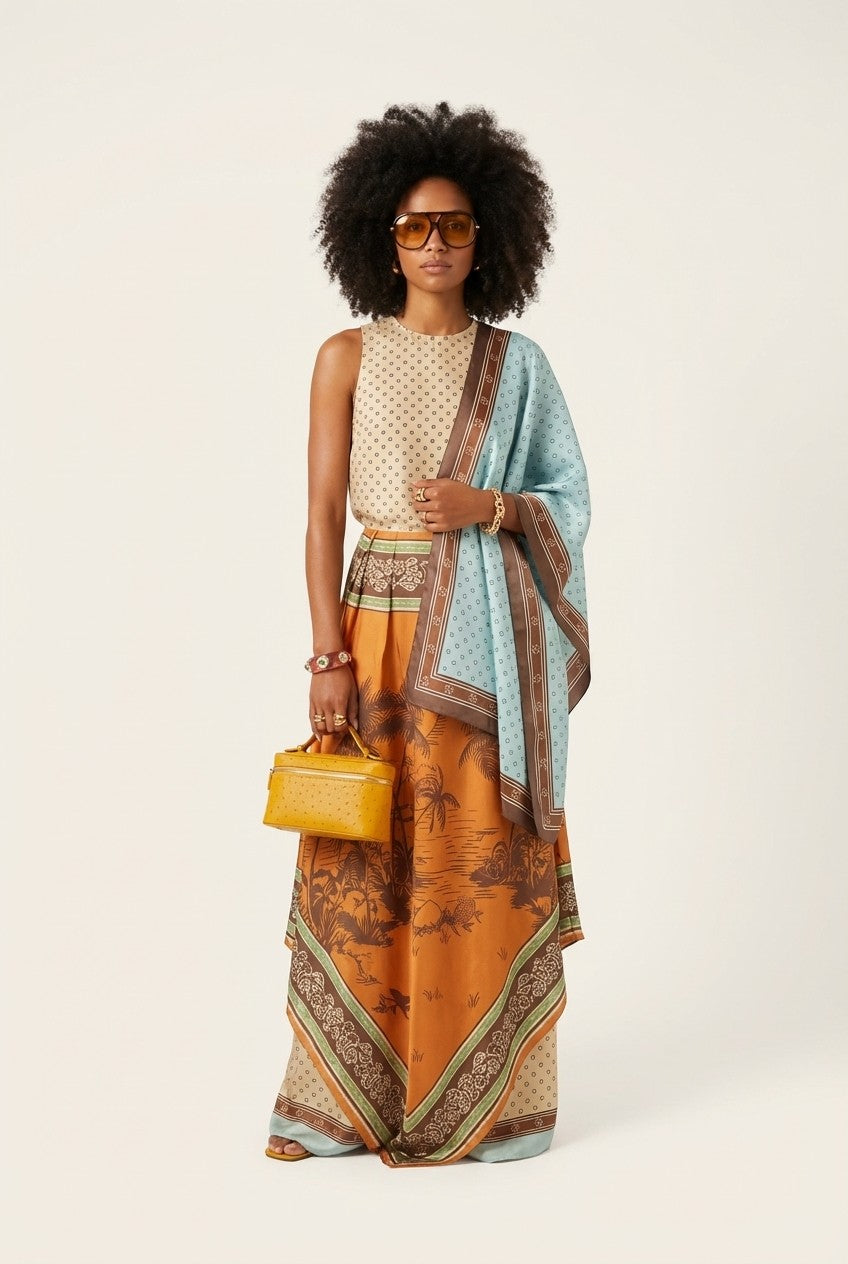 Women's Polka Dot Blouse and Tropical Wide Leg Pants Resort Set